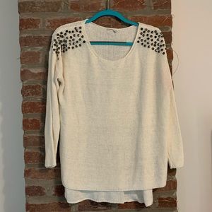 White Embellished Shoulders Sweater